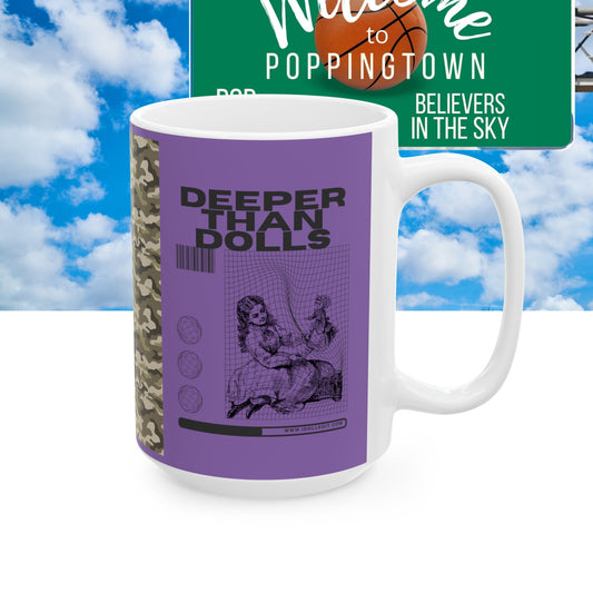 DEEPER THAN DOLLS Camo Purple Ceramic Mug, (11oz, 15oz)