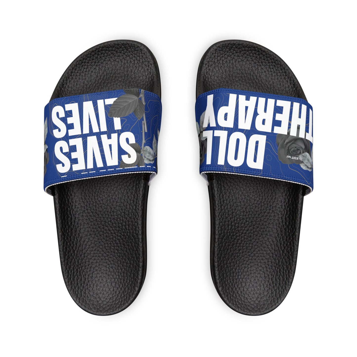 Blue  Doll Therapy Saves Lives Slide Sandals